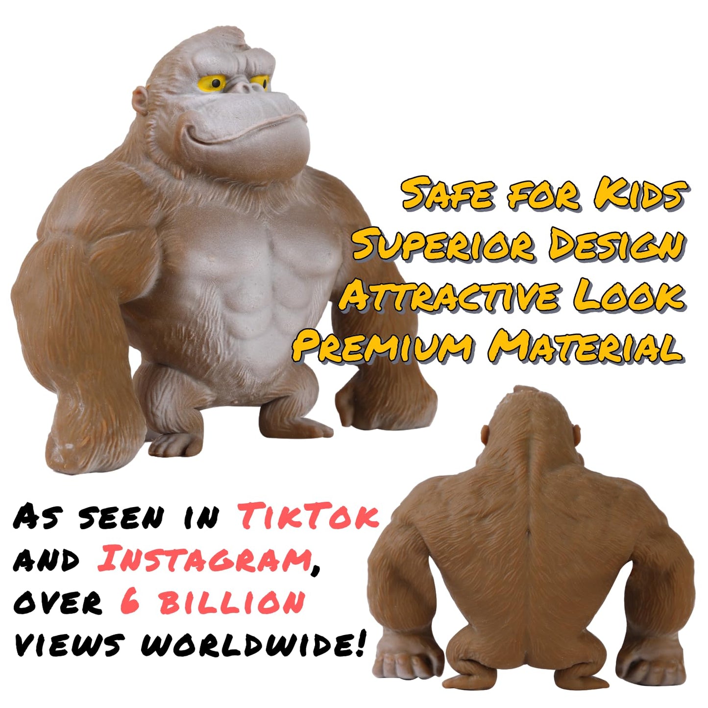 WAYFENGLI Super Stretchy Gorilla Fidget Toy  Squishy Monkey Squeeze Toy  Splat Maxi Kong  Sensory and Fidget Toy for Kids and mature-themeds  Fun Gift for Fidgeters  Ideal Gift for Kids (Brown)