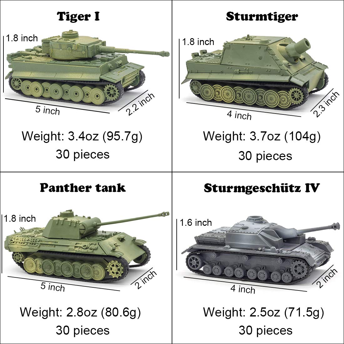 Kvvdi 4 Sets Upgrade 3D Puzzles Plastic Model Toy Tank Kit for mature-themeds  Military Tiger Tank Model  enhanced Scale Model Tanks Kits Collection