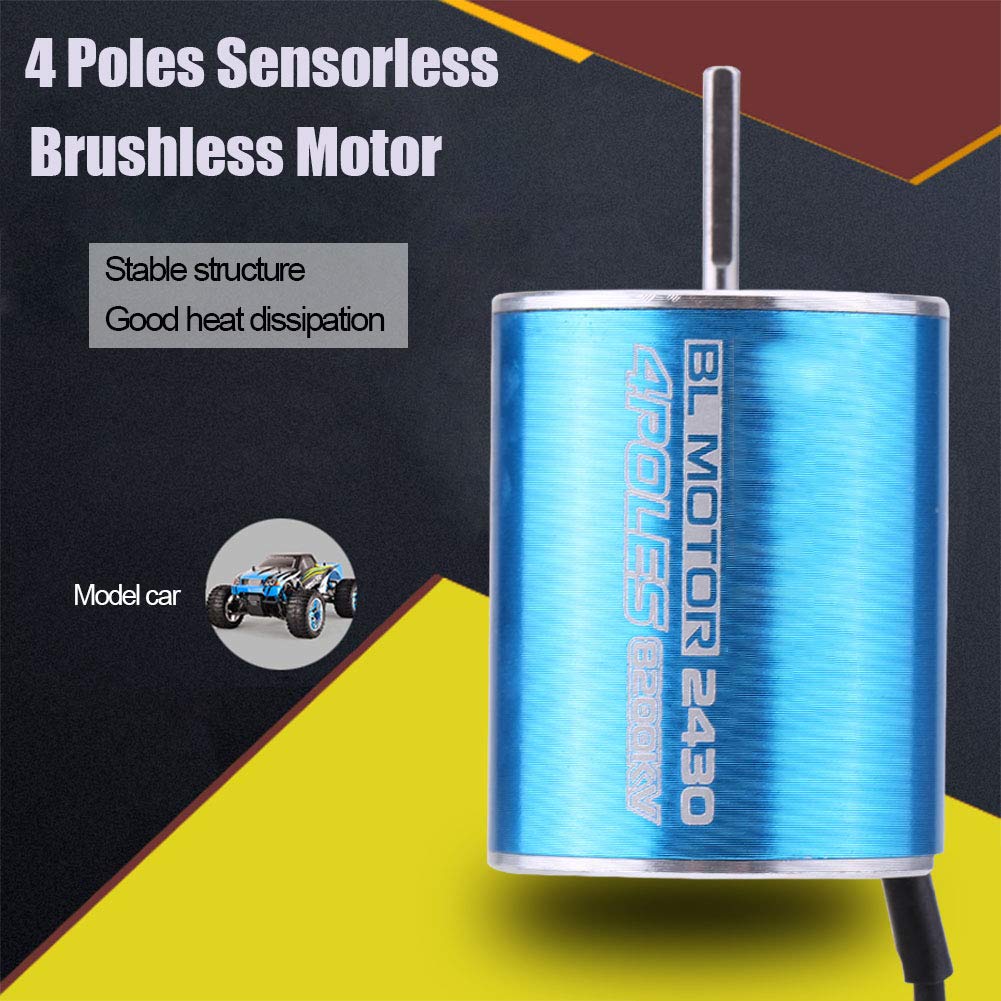 RC Brushless Motor, 8200KV 4 Poles Metal with Magnet 2430mm Sensorless Brushless Motor W/ ?2mm Shaft Stable 2440, 2445 Brushless