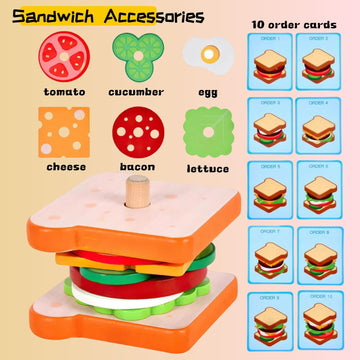 Montessori Toys For 3+ Year Old, Wooden Sandwich Stacking Food Toys For Toddlers 3 4 5, Preschool Learning Activities Fine Motor