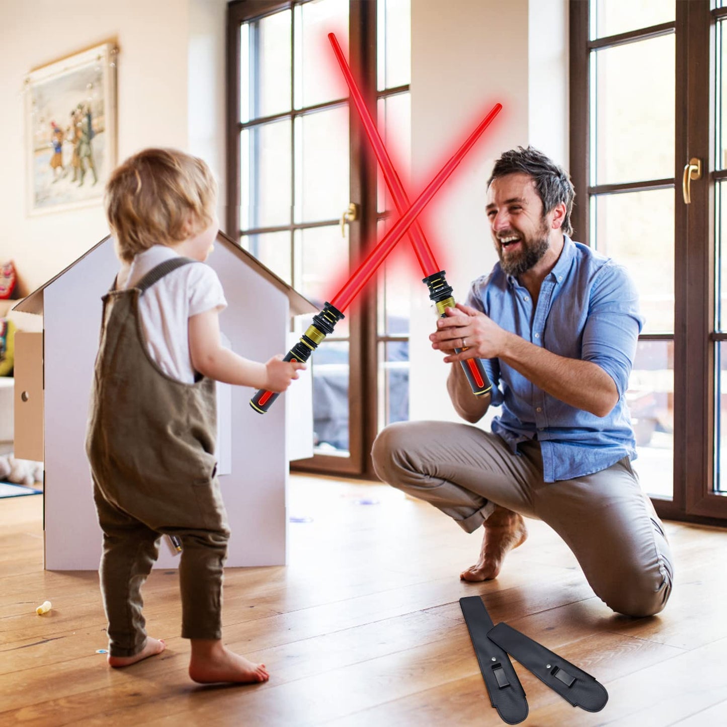 Light Up Saber for Kids  Red Light decorative replica blades with FX Sound  Expandable Light decorative replica blades Set for Galaxy War Fighter Warriors  Halloween Dress Up Parties (with Belt Clip)