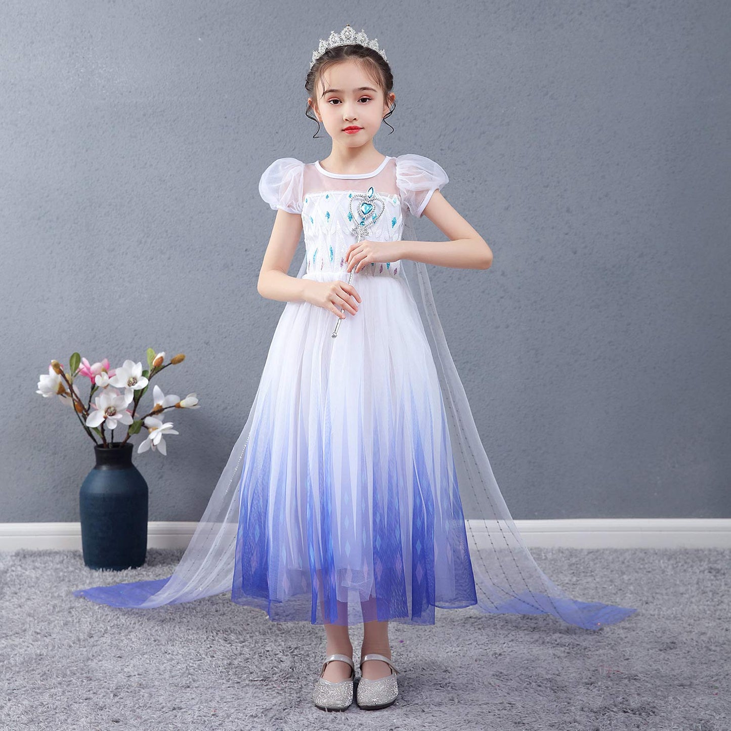Sototoo Elsa Costume Long Sleeves Princess Dress Queen White Costume Cosplay Dress Up With Accessories Halloween (White 2,5-6Yea