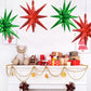 TONIFUL 4 Pcs 22inch 4D Red Green Explosion Star Mylar Balloons 14Point Star Balloons for Party Decorations Backdrop Christmas,N
