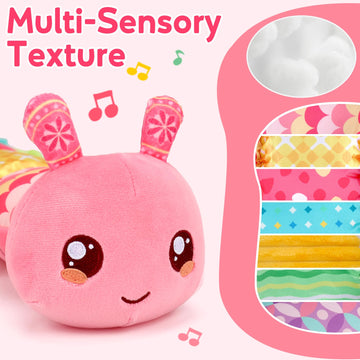 Baby Girls Toys 0-6 Month Music Animal Stuffed Caterpillar Toy For Infant 0-3 3-6 Months With Mirror Crinkle Rattle Tummy Time Sensory Toys For 3 4 5 6-12 Month Old Newborn Baby Easter Birthday Gifts