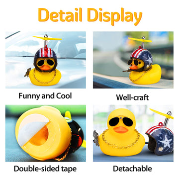 Wonuu Rubber Yellow Duck Car Ornaments Cool Duck Car Dashboard Decorations With Propeller Helmet Sunglasses (Stars&Stripes-Yello