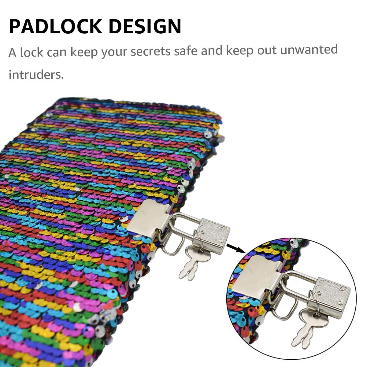 Vipbuy Magic Reversible Sequin Notebook Diary Lined Travel Journal With Lock And Key For Kids Girls, Size A5 (8.5” X 5.5”), 78 Sheets (Rainbow To Silver)