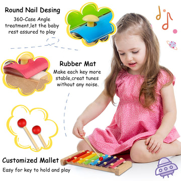 Looikoos Xylophone For Kids Wood Xylophone With 2 Mallets Educational& Preschool Learning Baby Percussion Wooden Musical Instruments Toys For Boys And Girls