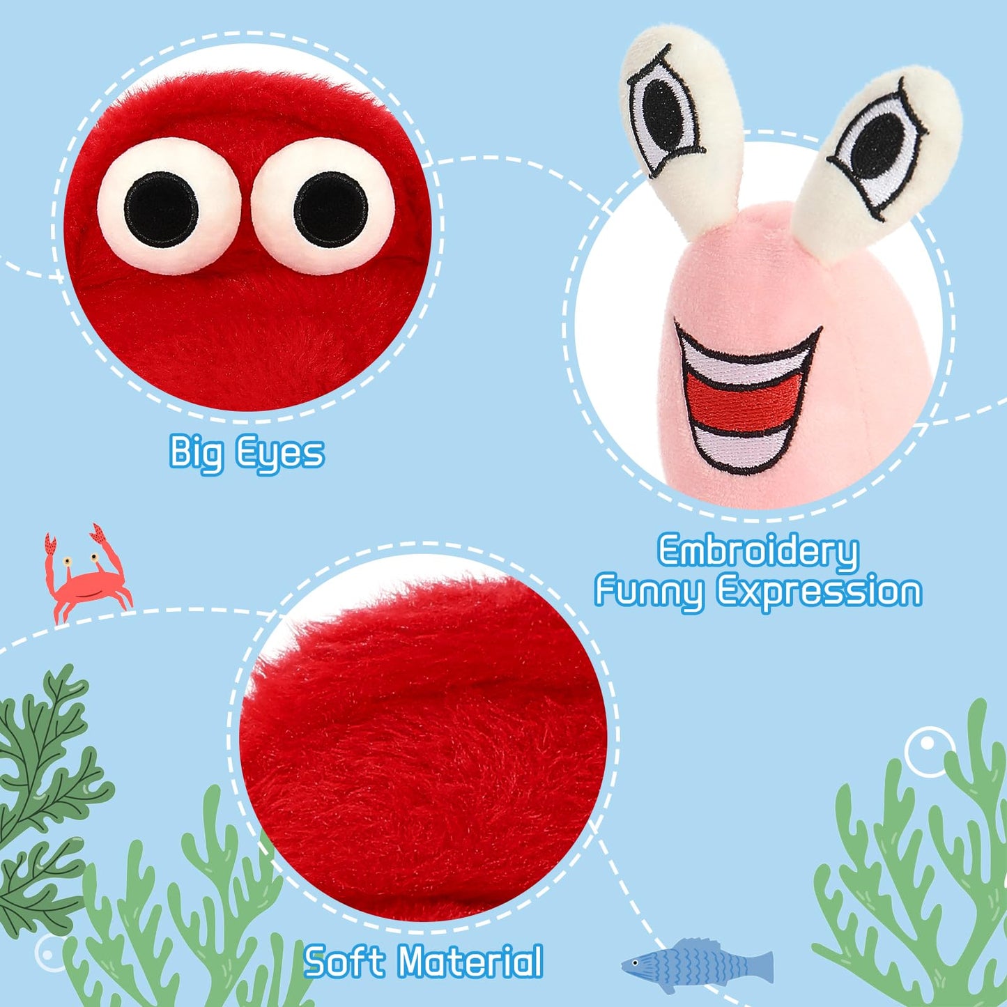 Muiteiur Soft 5 Piece Weighted Stuffed Animals, Lobster Plush Set Includes Mom Lobster,Shrimp,Crab,Octopus,Fish, Giant Crayfish Stuffed Animal With Weighted Claws (0.22 Lb), Great Gift For Kids