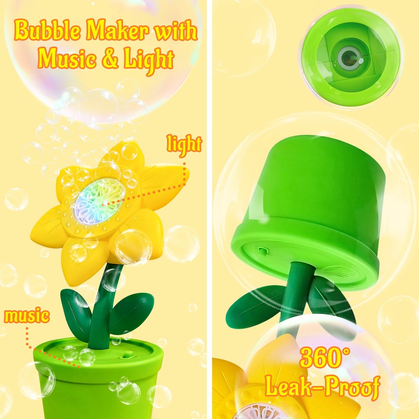 Memovan Sunflower Bubble Machine Flower Bubble Maker Flower Pot Bubbles Machine Automatic Bubble Maker Toy With Musical & Lights