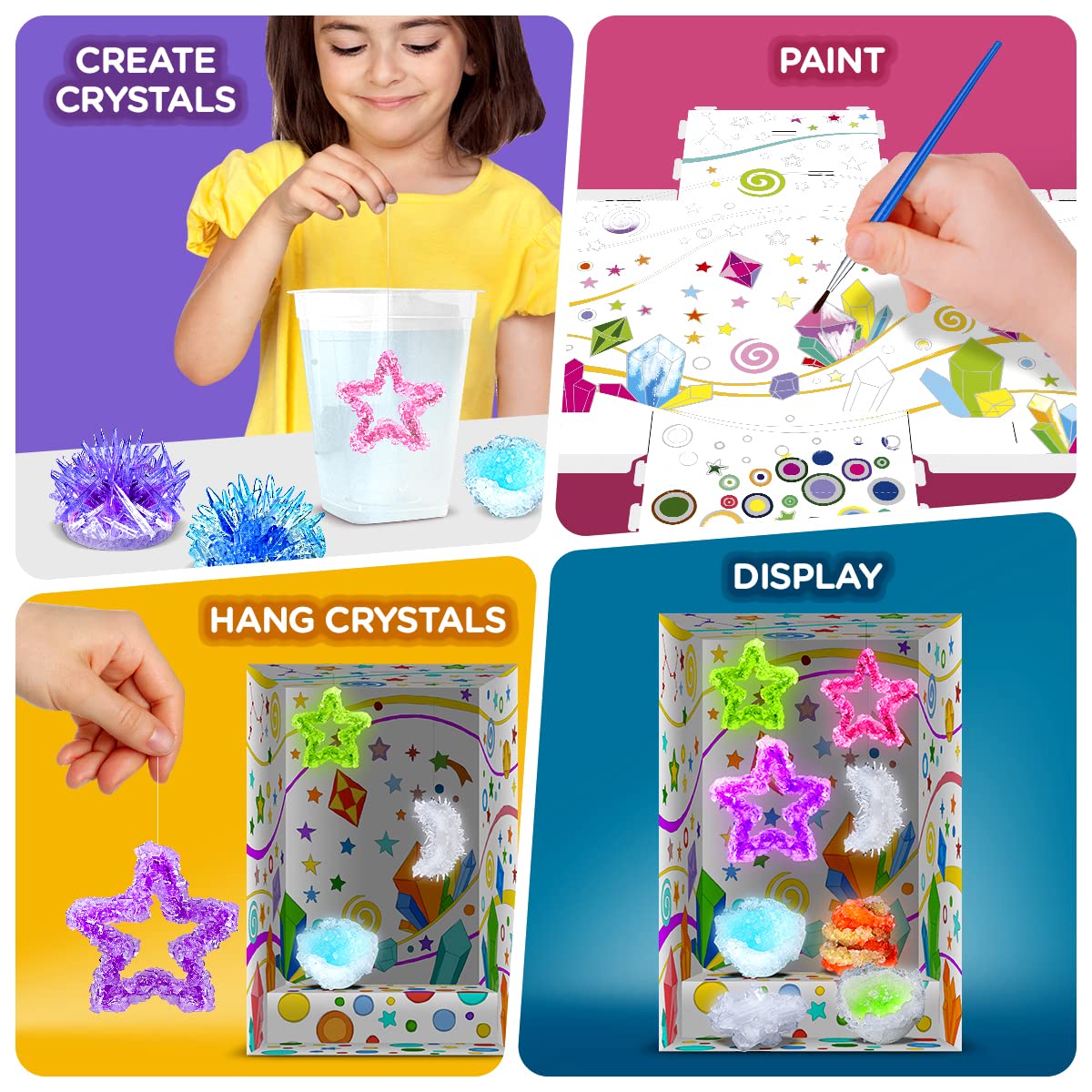 Crystal Growing Kit For Kids - 10 Crystals Science Experiment Kit + 2 Glow In The Dark Crystals With Diy Paint Display Stand – Great Gift For Girls And Boys Ages 8-12