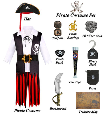 Miulruma Halloween Pirate Costume Kids Boys Pirate Role Play Dress Up With Accessories Birthday Party Gifts Ma038L