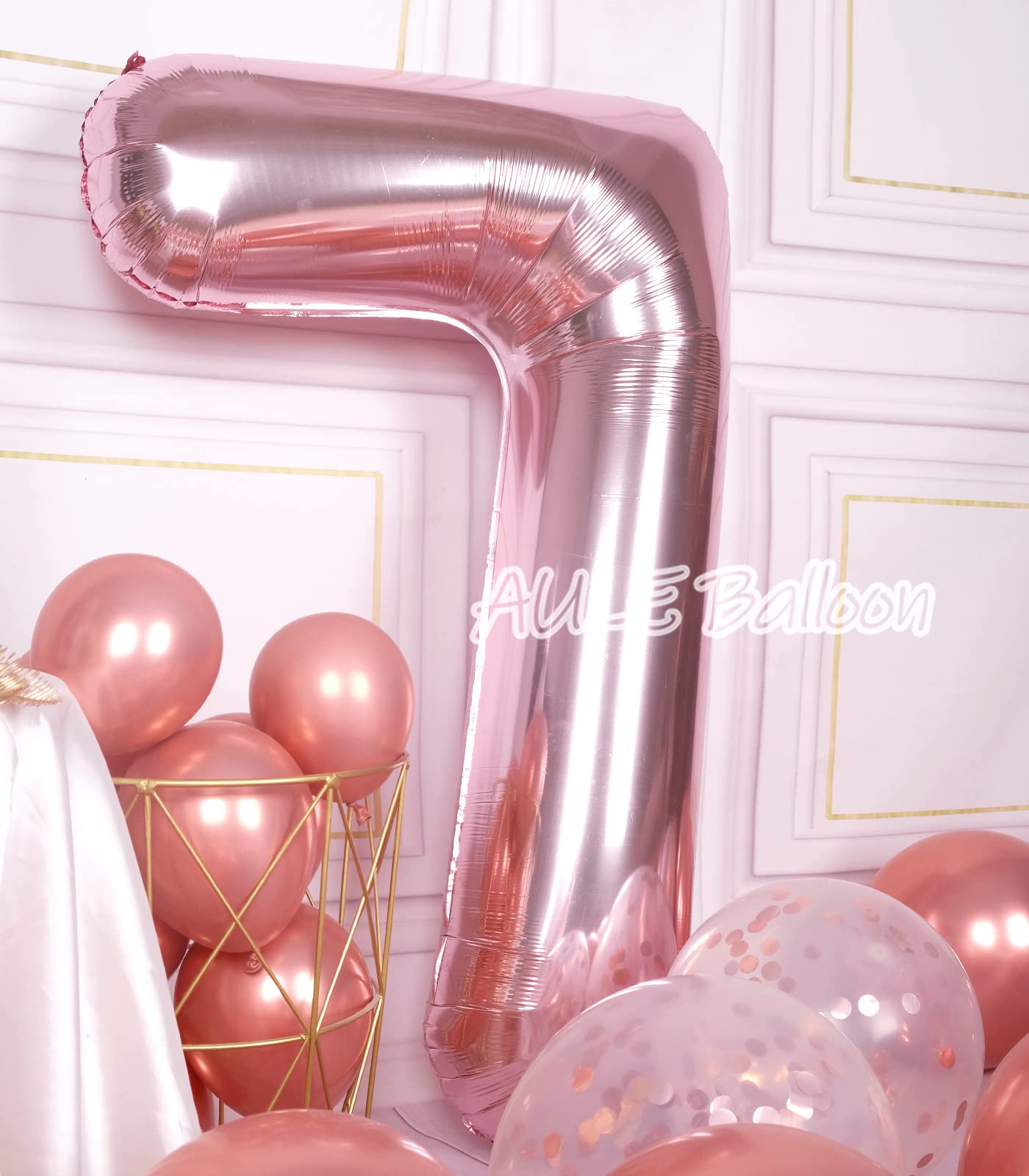Aule 40 Inch Big Rose Gold 7 Balloon Number Large Foil Helium Number Balloons 0-9 Jumbo Giant Happy 7Th Birthday Party Decoratio