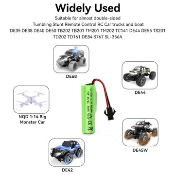 Tosiicop 3.7V 800mah Li-ion Battery 2 Pack - 3.7 Volt Rechargeable Battery with SM-2P Plug and USB Charger for RC Stunt Car Truc