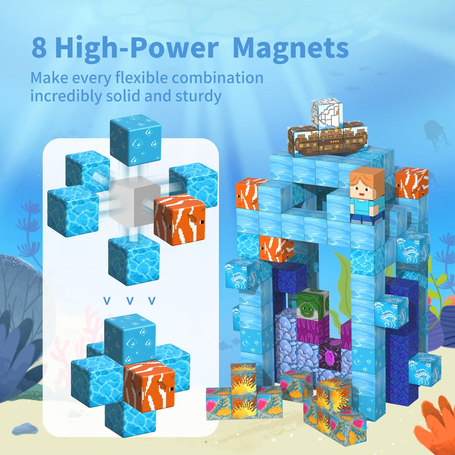 Tinytrek Magnetic Blocks-120Pcs Ocean Quest Set