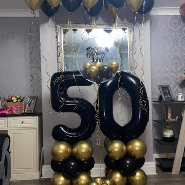 40 Inch Black 50 Number Balloons Giant Jumbo Huge 50 Foil Mylar Helium Number Digital Balloons Black Birthday Mylar Digital Ball