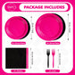 Grencian 96 Pcs Hot Pink and Black Birthday Decorations Hot Pink Party Plates and Napkins Disposable Heavy Duty Pink and Black T