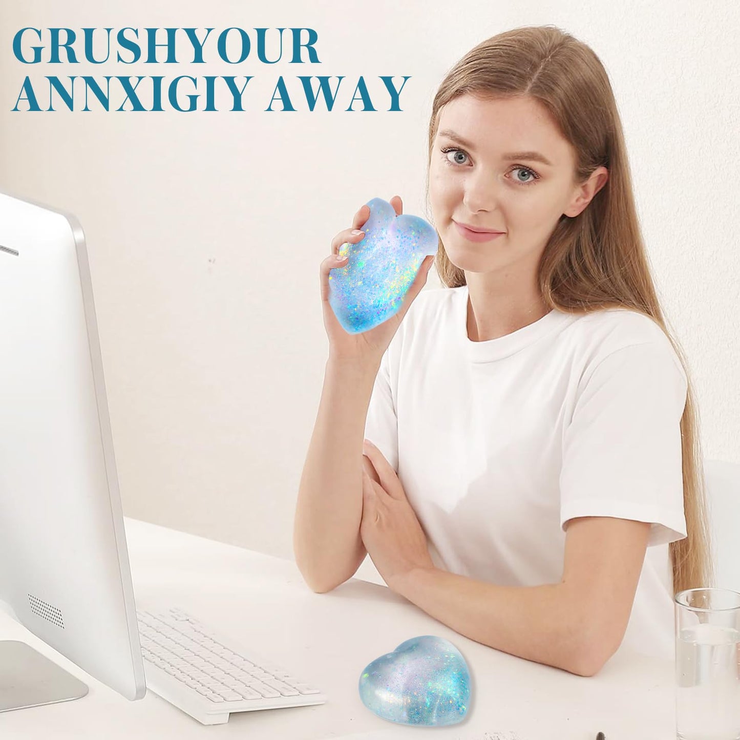 Heart Shape Stress Balls for mature-themed and Kids (Blue) - Sugar Ball  Squishy Toys for Stress Relief and Party Favors