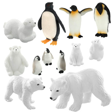 Sumind 12 Pieces Realistic Polar Animal Figurines Arctic Polar Animal Figures Set Includes 6 Bear And 6 Emperor Penguin Family Birthday Party Favor