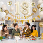 18Th Birthday Decorations Sand White Gold,18Th Birthday Balloons Beige Gold,Happy 18Th Birthday Banner With Cake Toppers Number
