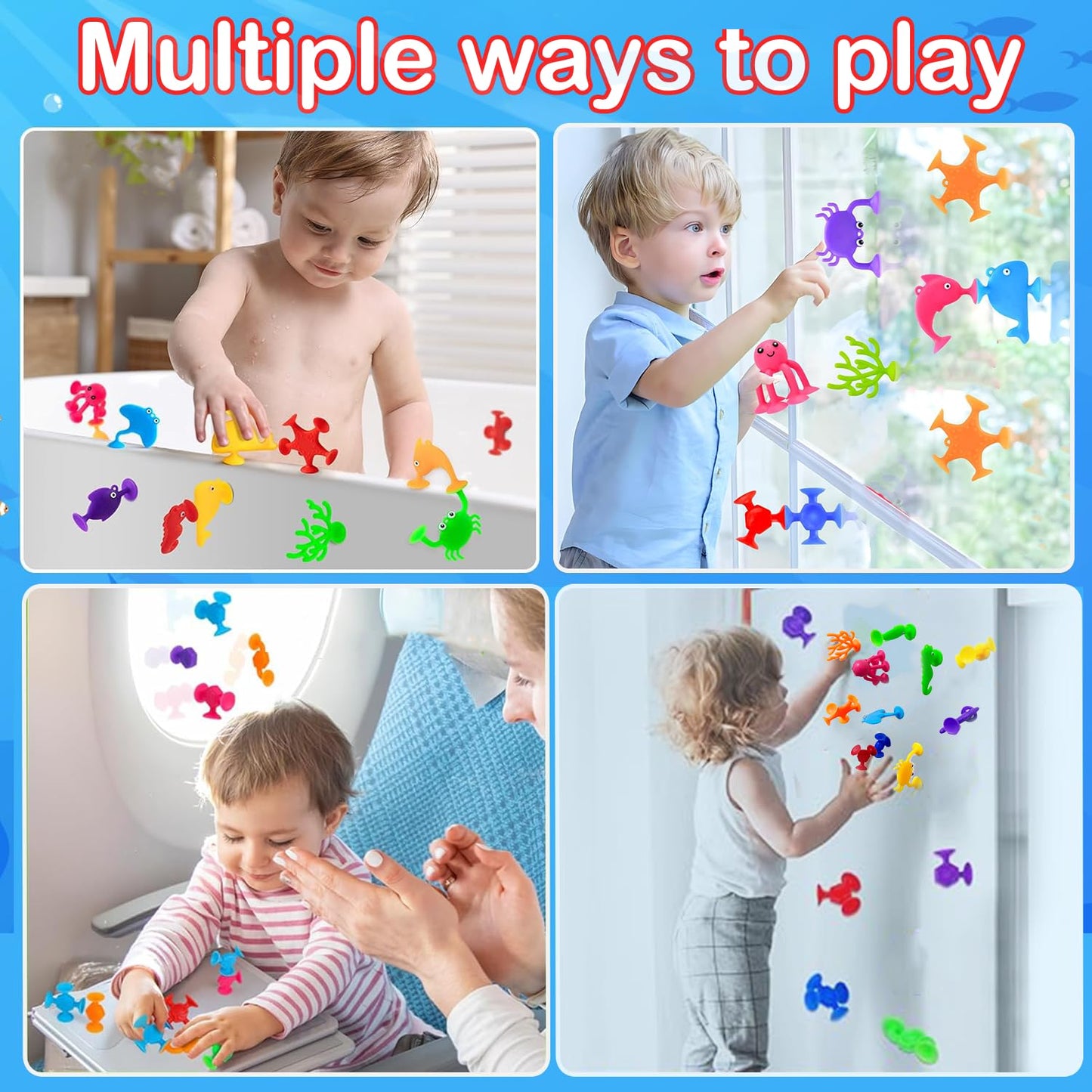 Bath Toys For Kids, 38 Pcs Suction Cup Bath Toys Silicone Ocean Animal Bath Tub Toys For Kids Ages 4-8 Window Building Bath Suct