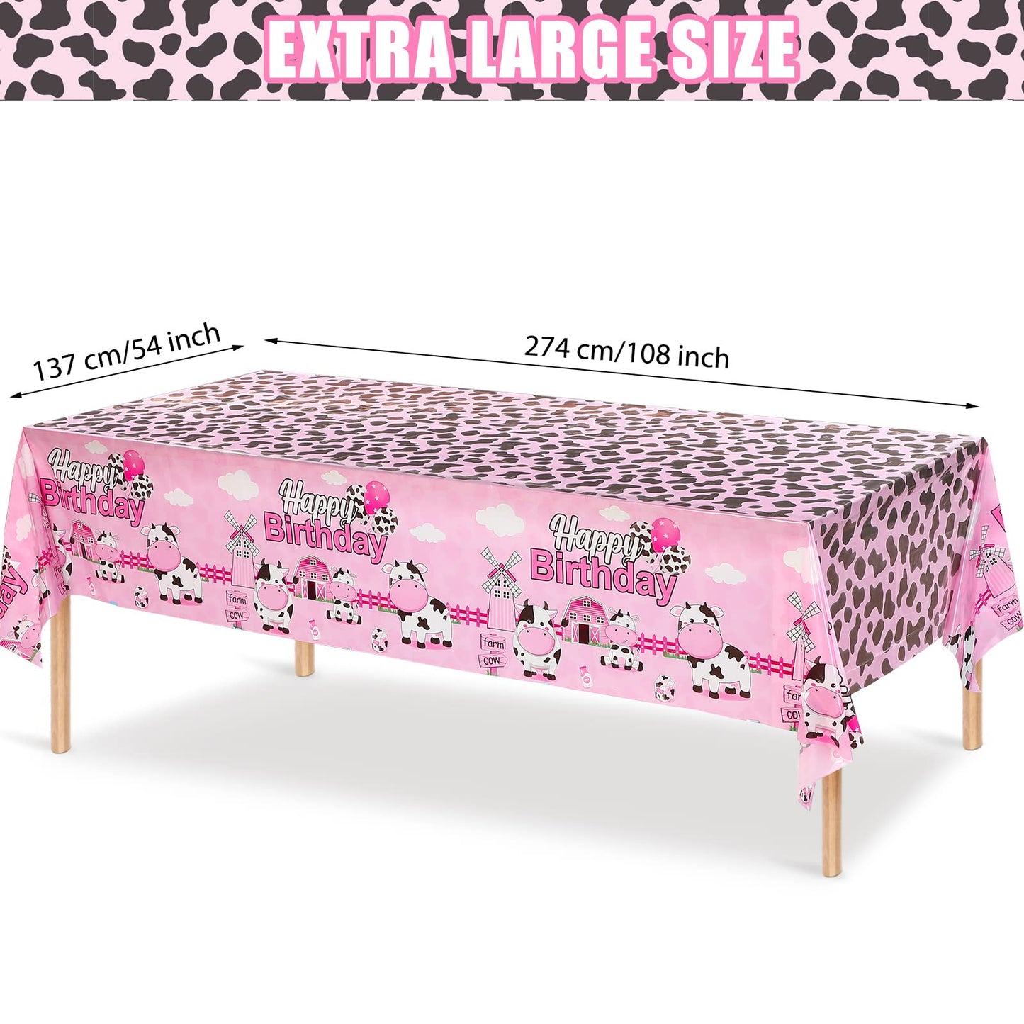 Tiamon 3 Pieces Cow Birthday Party Tablecloth Decorations Plastic Farm Animal Table Cover Pink Cow Print Table Cloths for Farmho