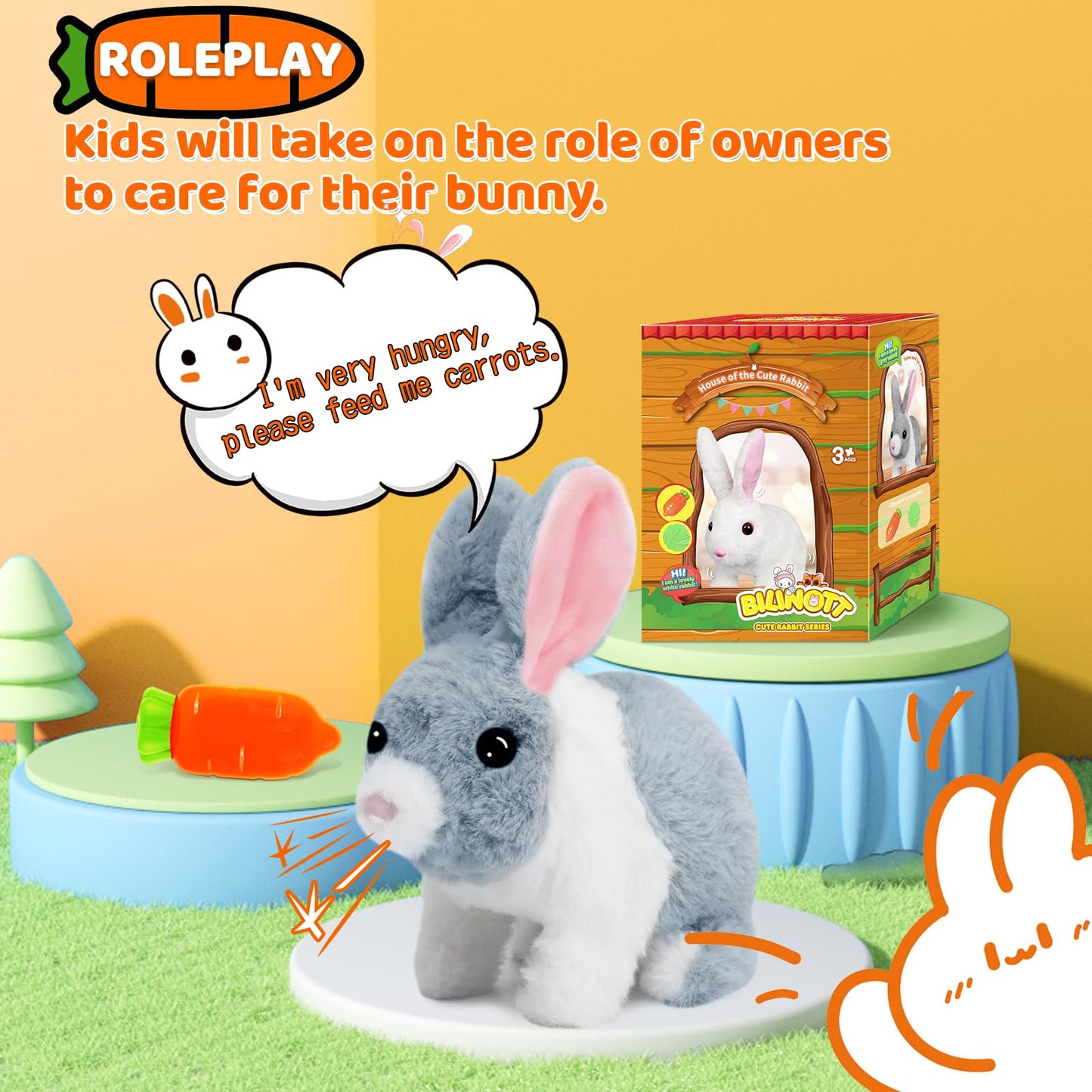 Bilinott Bunny Toys For Kids, Realistic Rabbit Toys With Jumping Action, Wiggling Ears, Twitching Mouth And Nose, Ideal Easter G