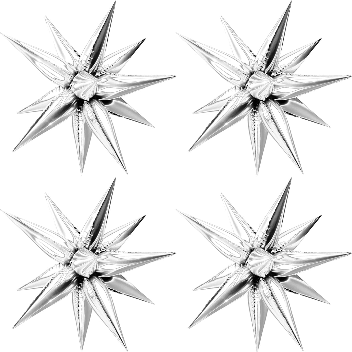 Moukiween 50 Pcs Explosion Star Foil Balloons- 12 Point Star Balloons,Silver Starburst Cone Mylar Balloons Spike Balloons For Party Supplies Christmas Birthday Wedding Baby Shower Photo Booth