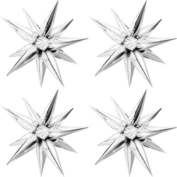 Moukiween 50 Pcs Explosion Star Foil Balloons- 12 Point Star Balloons,Silver Starburst Cone Mylar Balloons Spike Balloons For Party Supplies Christmas Birthday Wedding Baby Shower Photo Booth
