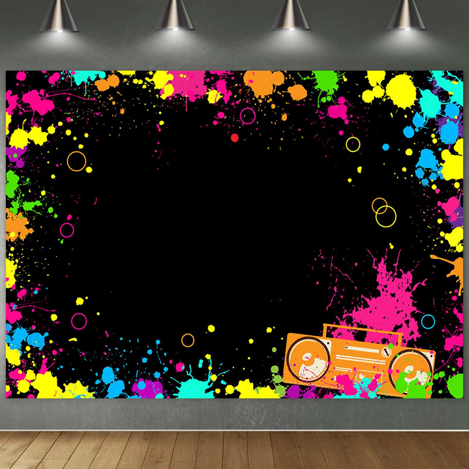 Avezano Lets Glow Splatter Photo Background Glow Neon Party Backdrop 7x5ft Blacklight Disco Retro Dance Party Decoration Suppli