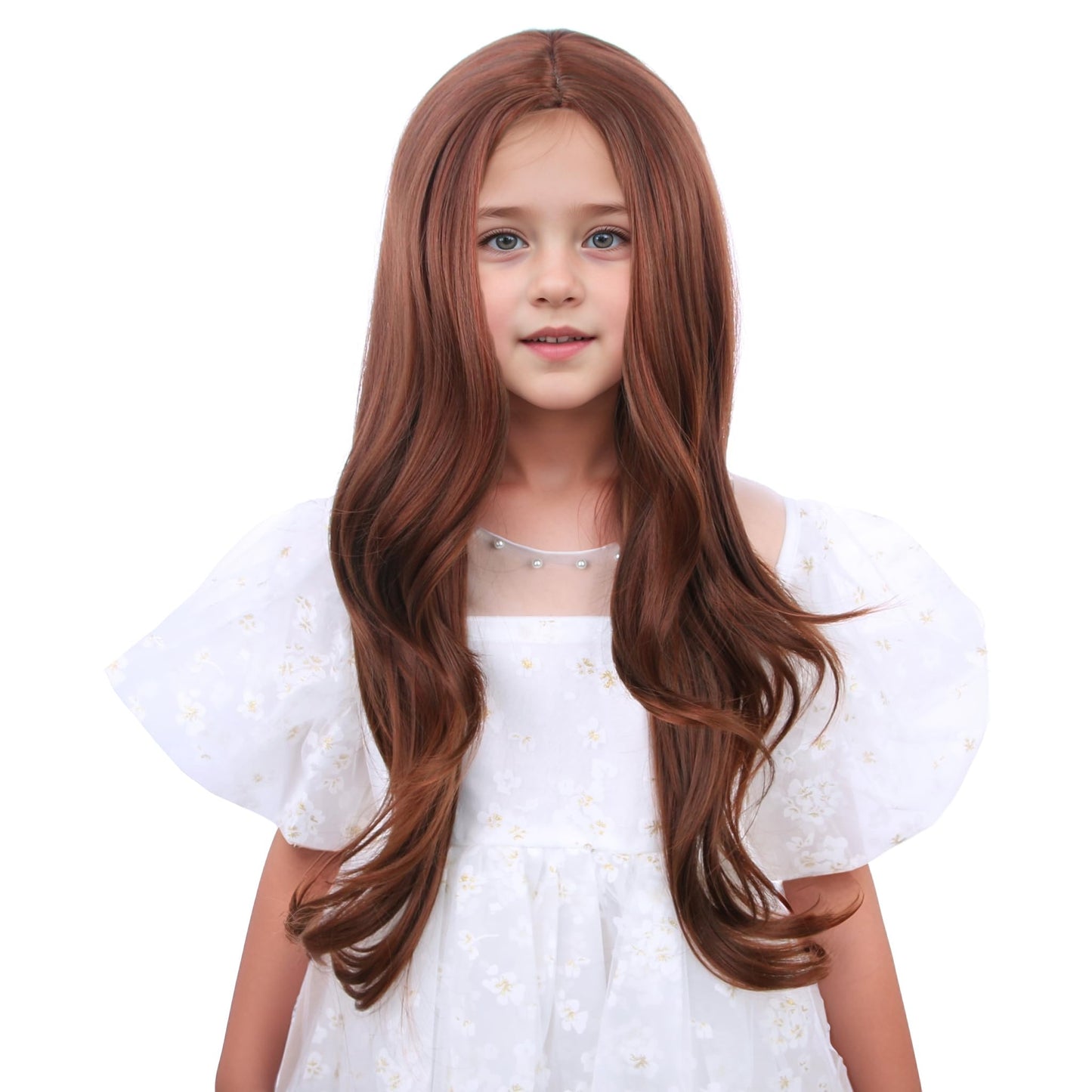Duduwig Ginger Orange Wig For Kids Gilrs Long Ginger Middle Part Wig Child Long Dark Orange Wavy Curly Wigs Heat Resistant Synth