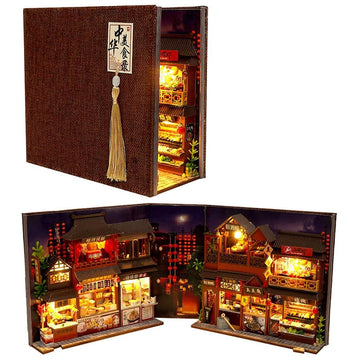 TOPBSFARNY DIY Food Court Miniature Book Nook Kit 3D Model Wooden Dollhouse Booknook Craft Kits Room Decor  Miniature Model House for mature-themed and Teens  Gifts for Family and Friends