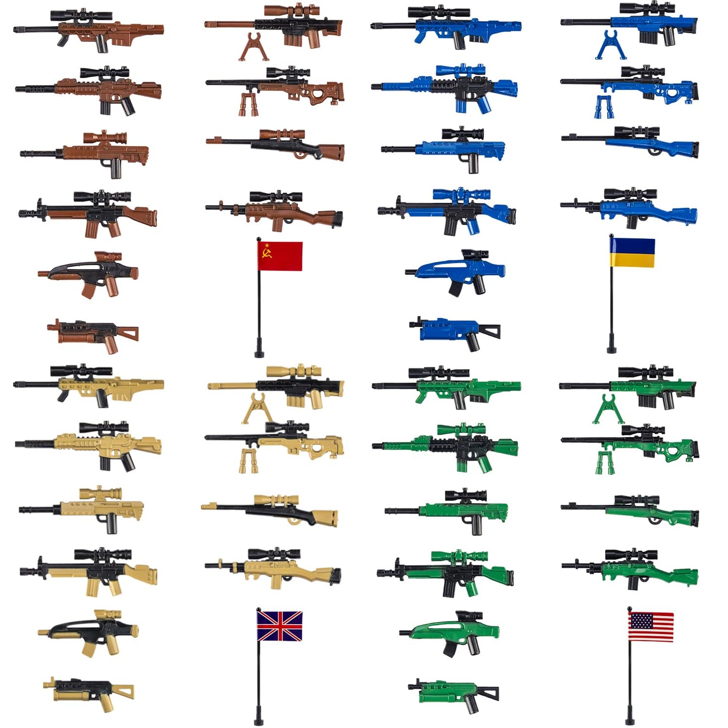 MaozyHomie 44 Pcs  Pack Military 4 Countries  Accessories Toys Military Equipment Battle Blocks Bricks Compatible with Major Brand  3 Years Old and up