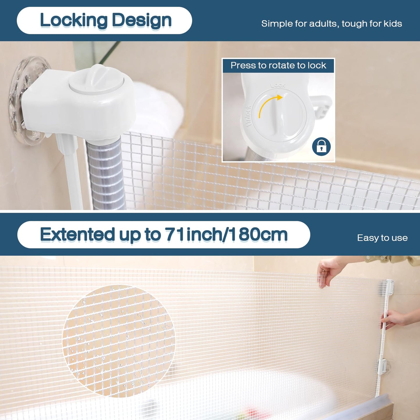 Retractable Bathtub Splash Guard For Tub Kids, Bath Splash Guard For Toddlers Kids Baby, Baby Gate With Clear & Locked Design, N