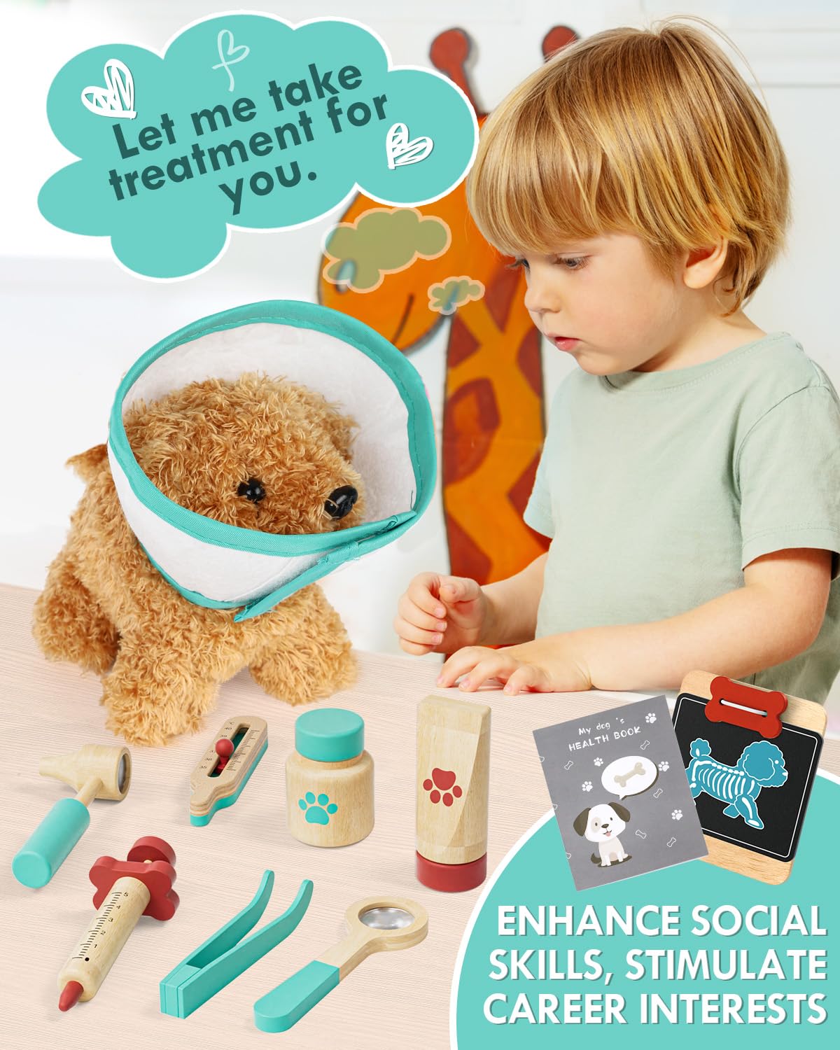 Lehoo Castle Wooden Doctor Kit for Kids, Vet Play Set, Small, Model DK-002, Pretend Play, Perfect Gift for Ages 3-6