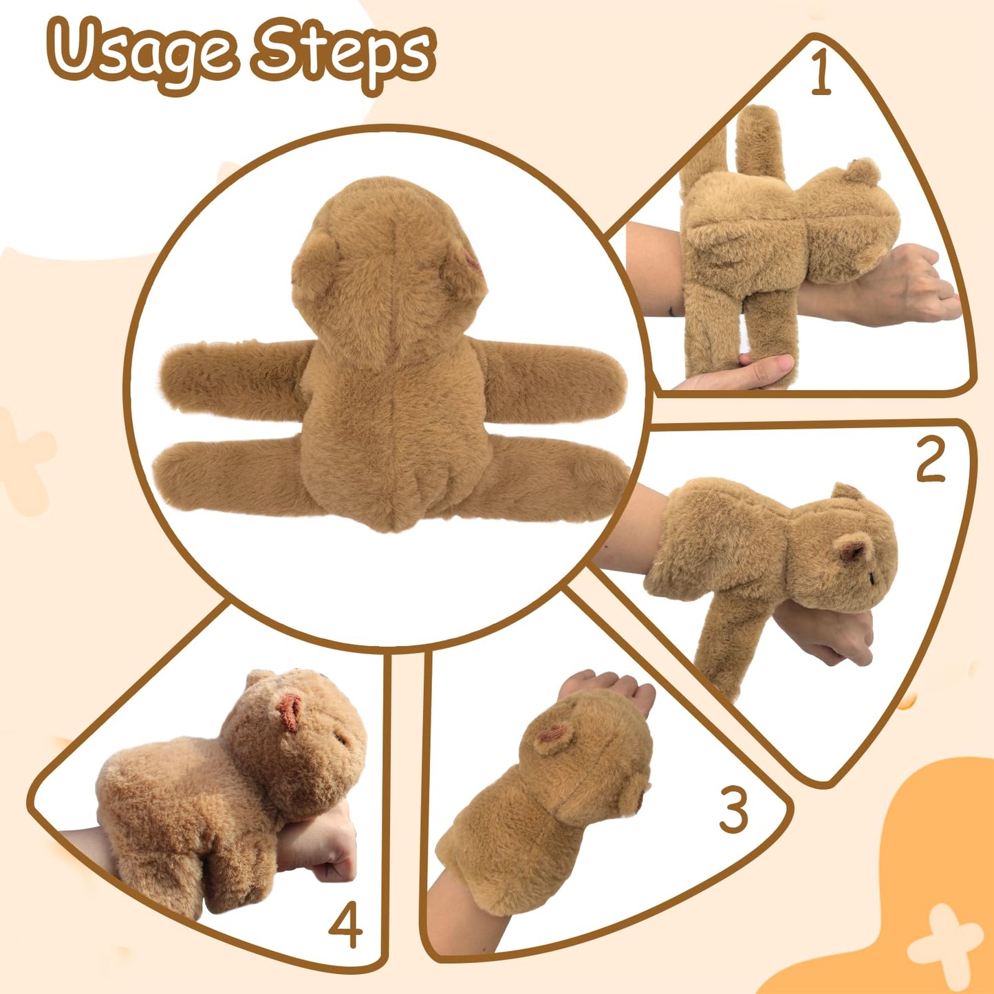 Wueuru 2 Pcs Animal Slap Bracelets Capybara Plush Toy, Valentines Day Gift Capybara Huggers Slap Bracelets 9'' Capybara Plush To