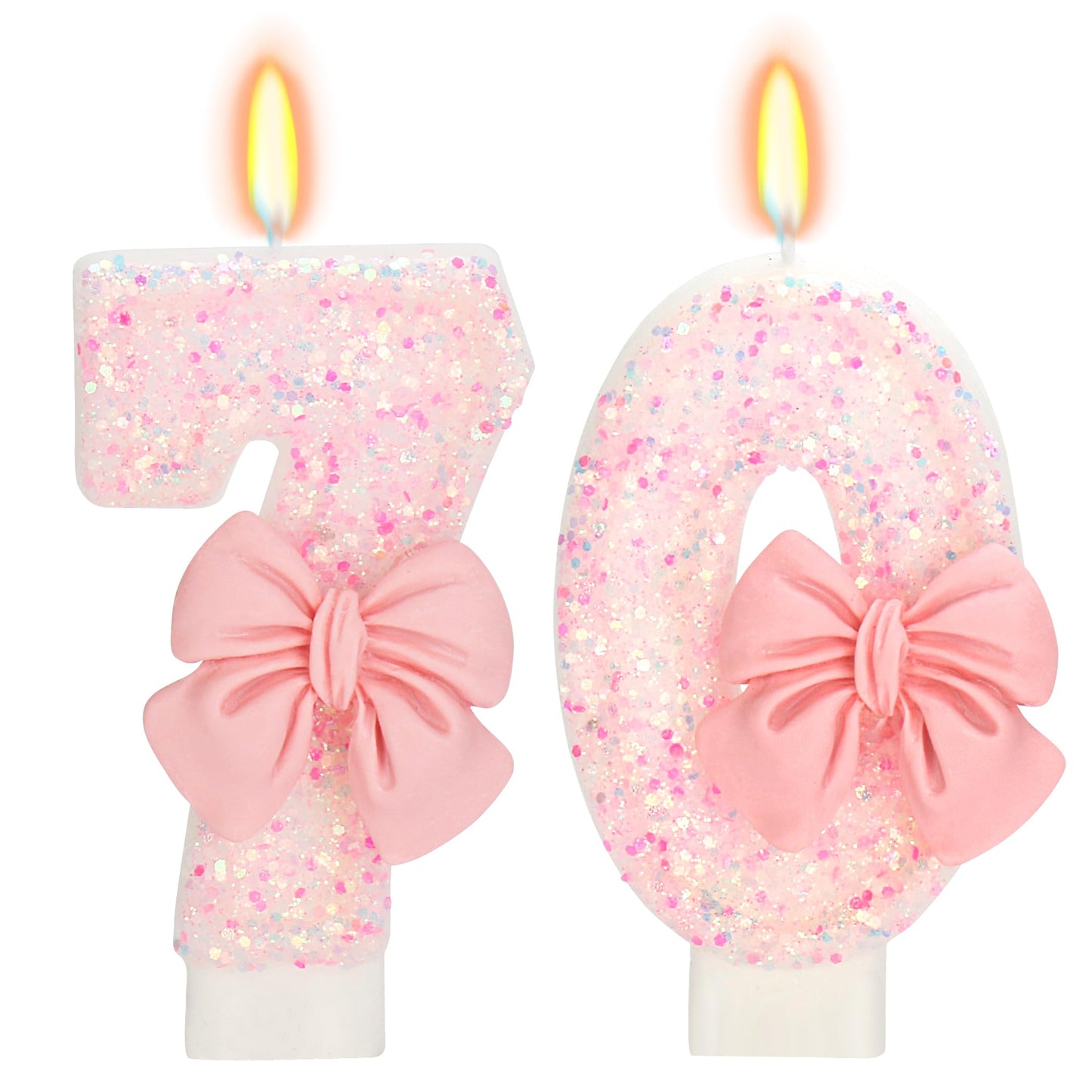 ElekFX 70th Birthday Candles for Cake, Pink Bow Number Cake Candles, 2.76 inch Number Happy Birthday Candle, Cake Topper Decorat