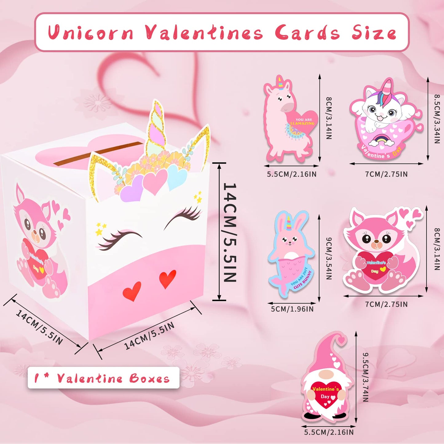 Myersmas Valentine Boxes 33 Pieces Unicorn Valentines Day Cards and Valentine Mailbox for Classroom Exchange Party Supplies (1 U
