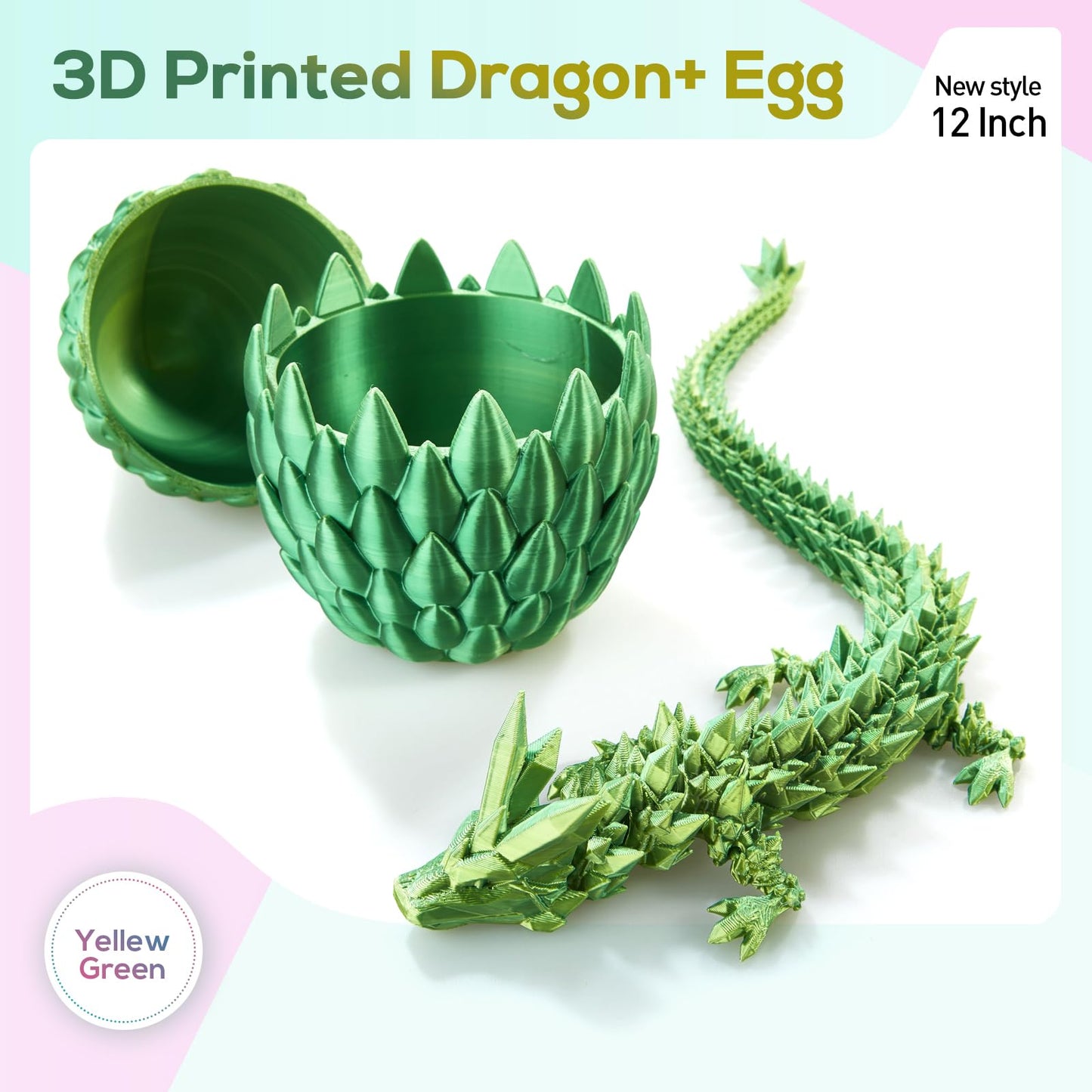 3D Printed Dragon,Dragon Eggs with Dragon Inside,Surprise Dragon Egg Toy,12'' Full Articulated Crystal 3D Dragon