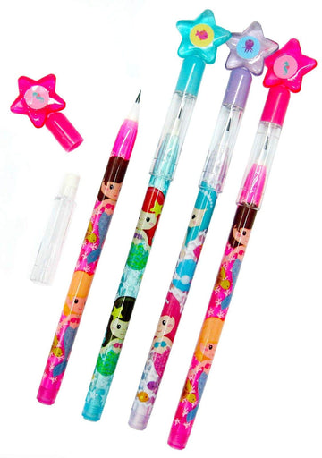 TINYMILLS 24 Pcs Mermaids Multi Point Stackable Push Pencil Assortment with Eraser for Shark Birthday Party Favor Prize Carnival