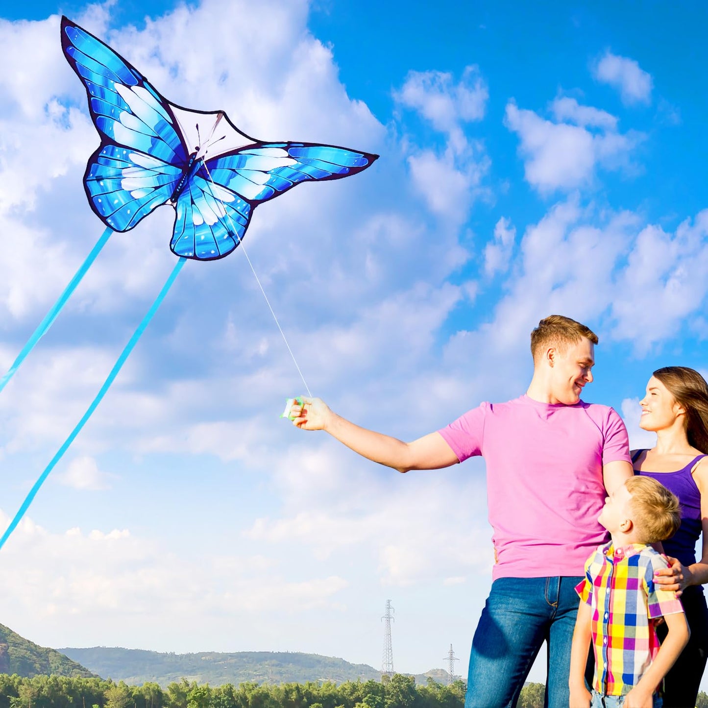 Xida Blue Morpho Butterfly Kite For Kids & Adults Easy To Fly Kite, Large Single Line Kite For Birthday And Festival Gift Easy F