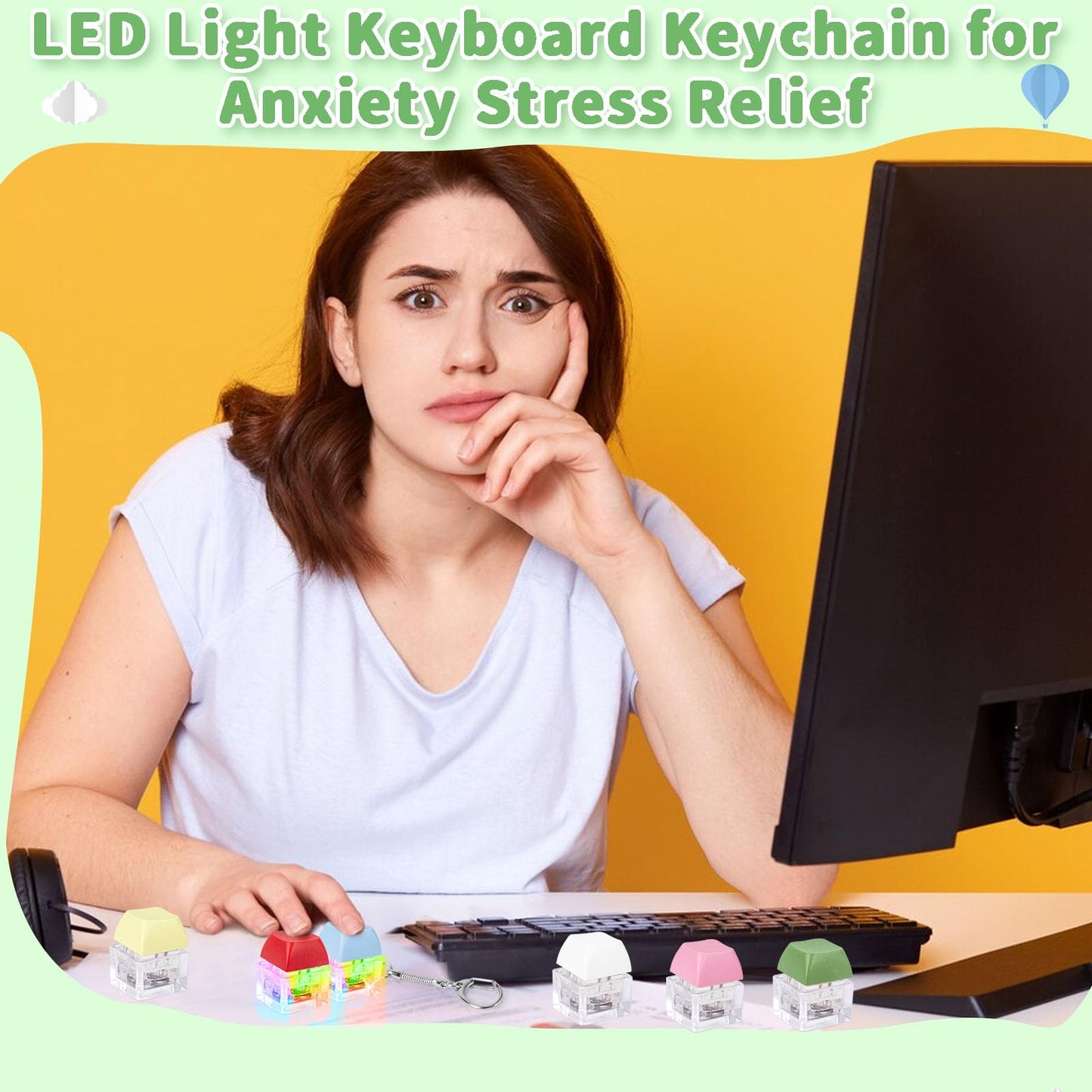 Keyboard Fidget Toy for mature-themeds Keyboard Clicker with LED Light Keychain Fidget Stress Relief Sensory Toy