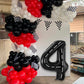 Race Car Number 4 Balloons,40 Inch Racing Car 4 Birthday Balloons Two Fast Balloon Race Track Black 4 Balloon Number For Cars Theme Birthday Party
