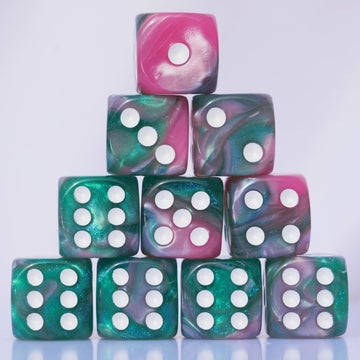 Generic 10 Pc 16Mm Acrylic Dice Set For Rpg Mtg Dnd Dice Table Games And Board Games (Pink + Green)