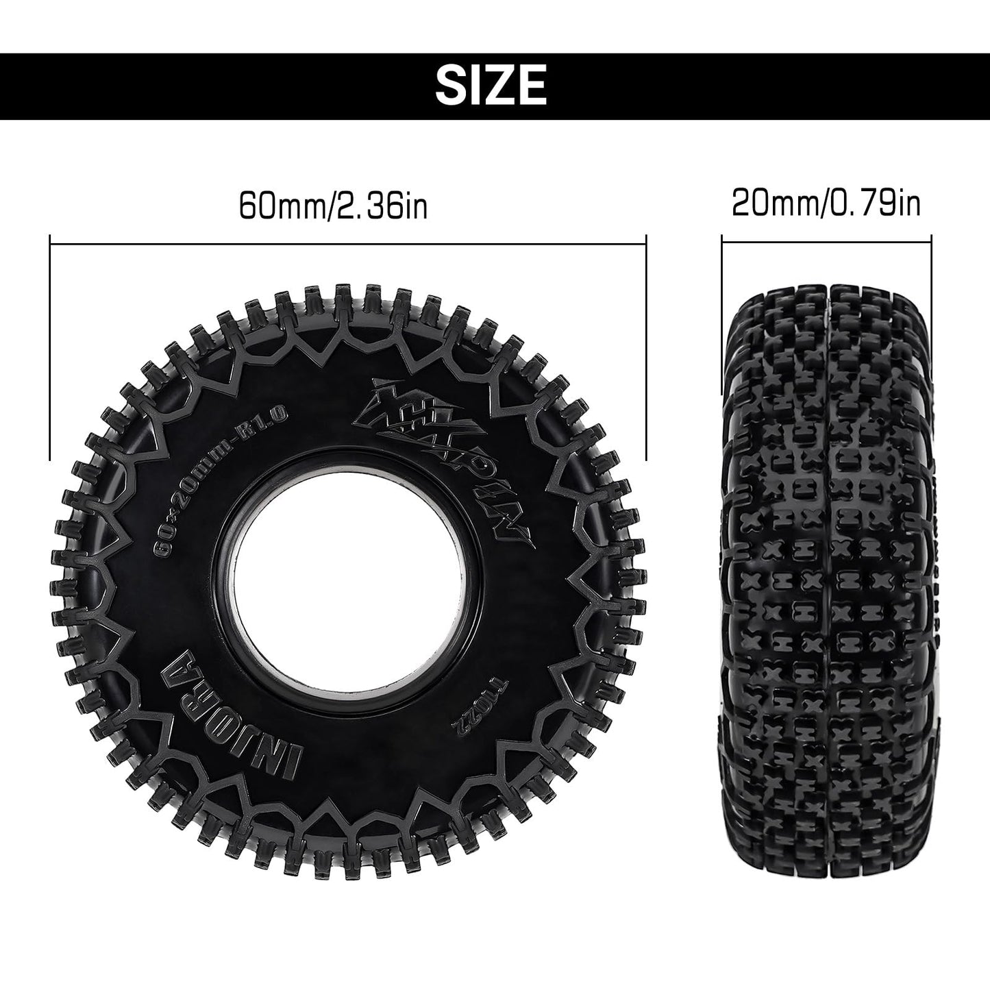 INJORA 1.0 Tires - S5 60 * 20mm XHX Pin Tire for SCX24 FCX24 1/18 1/24 RC Crawler Upgrade
