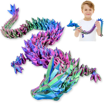 Locyfens Large 30'' 3D Printed Dragon, Articulated 3D Dragon Toys, Long Crystal Dragon Rainbow Red Green Blue