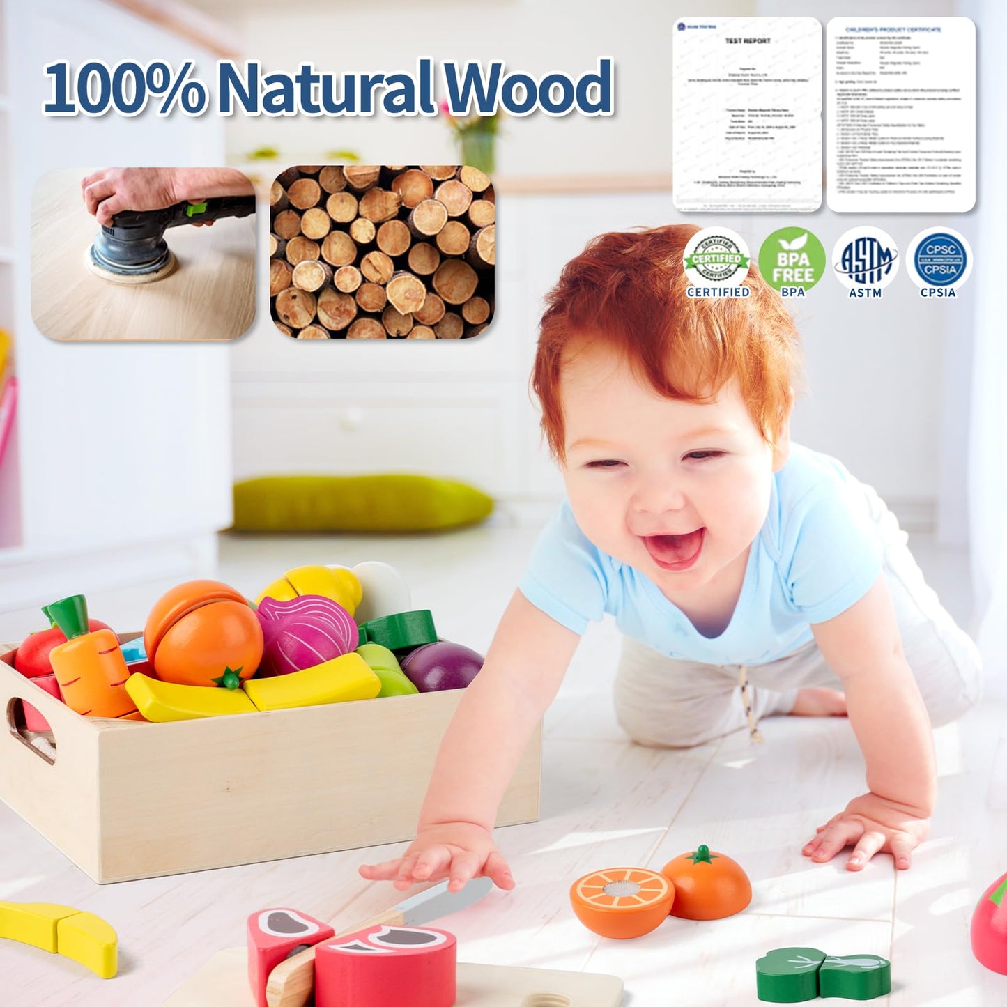 32 Pcs Wooden Play Food Sets for Kids Kitchen Accessories, Montessori Educational Toys Food, Pretend Play Food for Toddlers, Vel