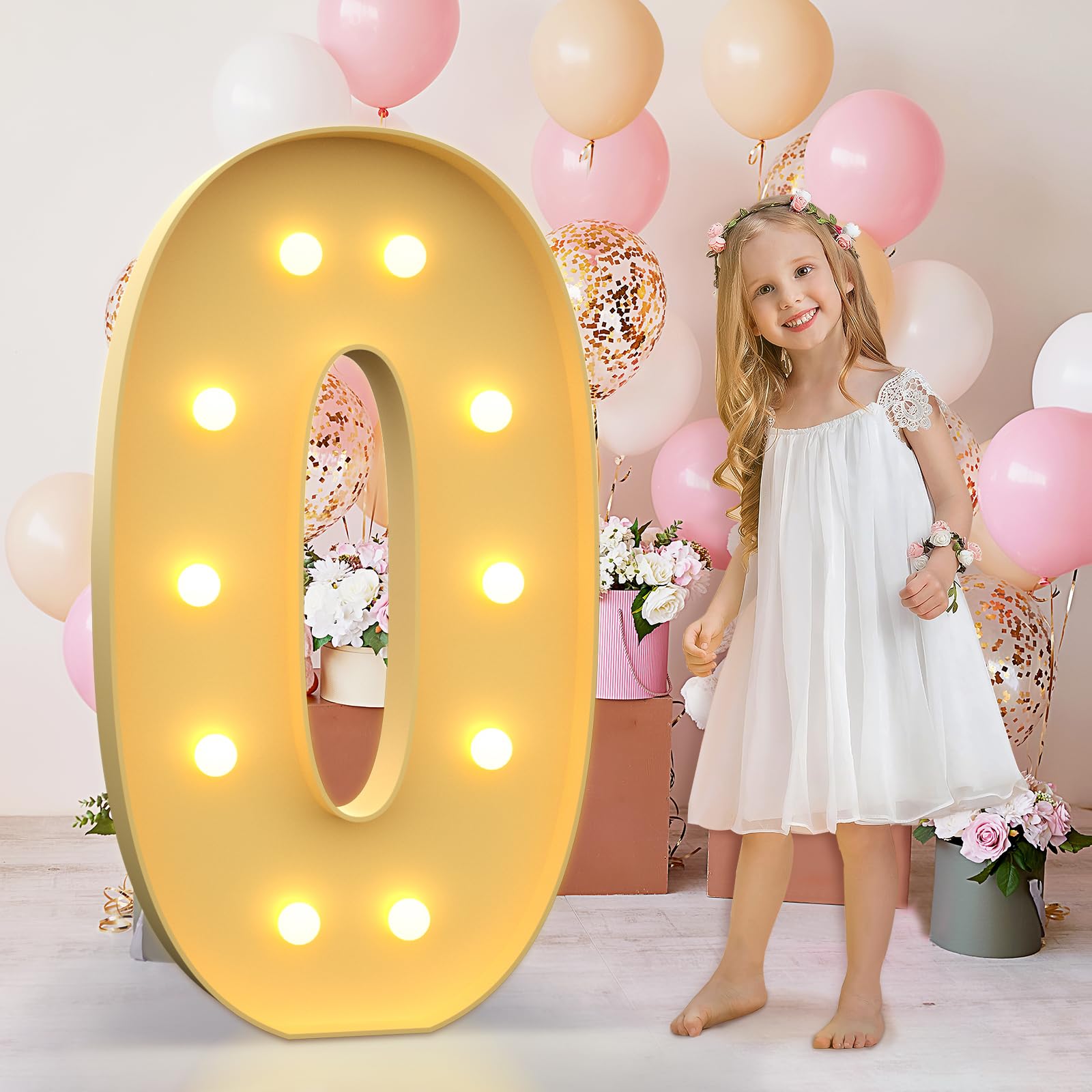 4Ft Marquee Light Up Numbers Letters, Mosaic Numbers For Balloons, Gaint Marquee Numbers, Number 0 Balloon For 30Th 40Th 50Th 60