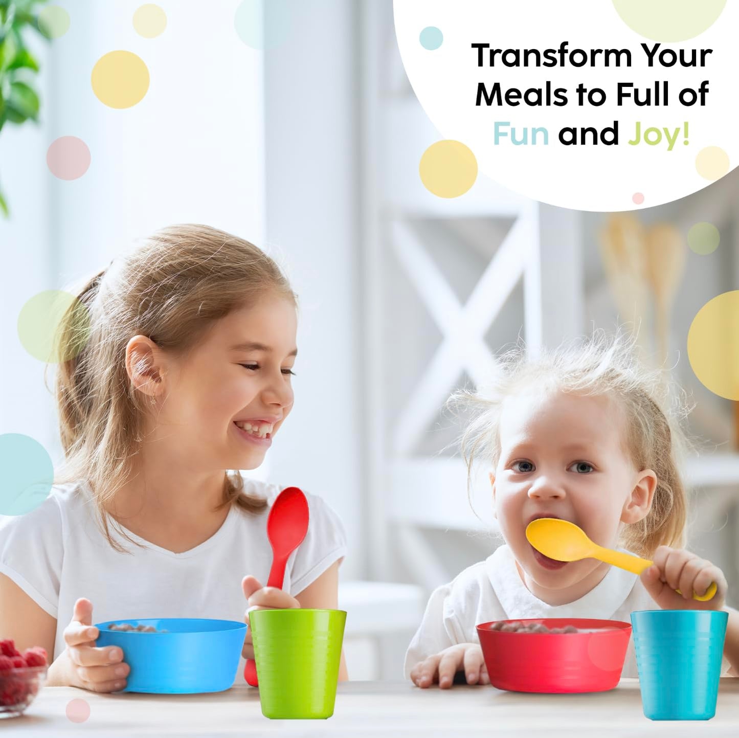 PLASKIDY Kids Cups - Set of 18 Plastic Toddler Cups 8 Ounce Children Drinking Cups Tumblers 9 Assorted Colors - Reusable Dishwas