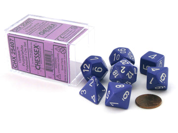 Polyhedral 7-Die Opaque Dice Set - Purple with White