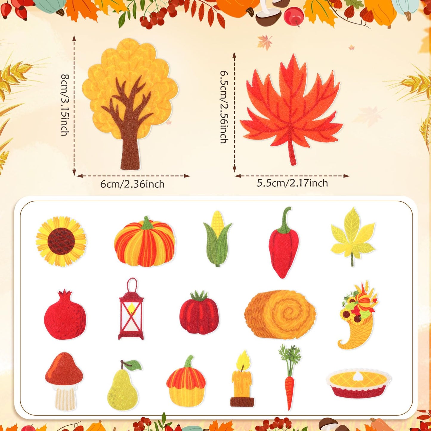 Thinkday 37 Pieces Thanksgiving Craft Kit Felt Scarecrow Craft, Fall DIY Scarecrow Pumpkin Felt Set, 36 Detachable Fall Maple Le